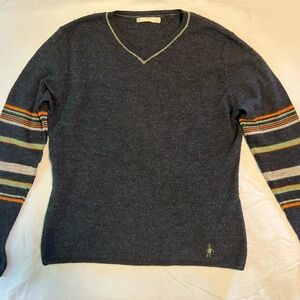 Smartwool women's sweater gray green orange v-neck small very good condition